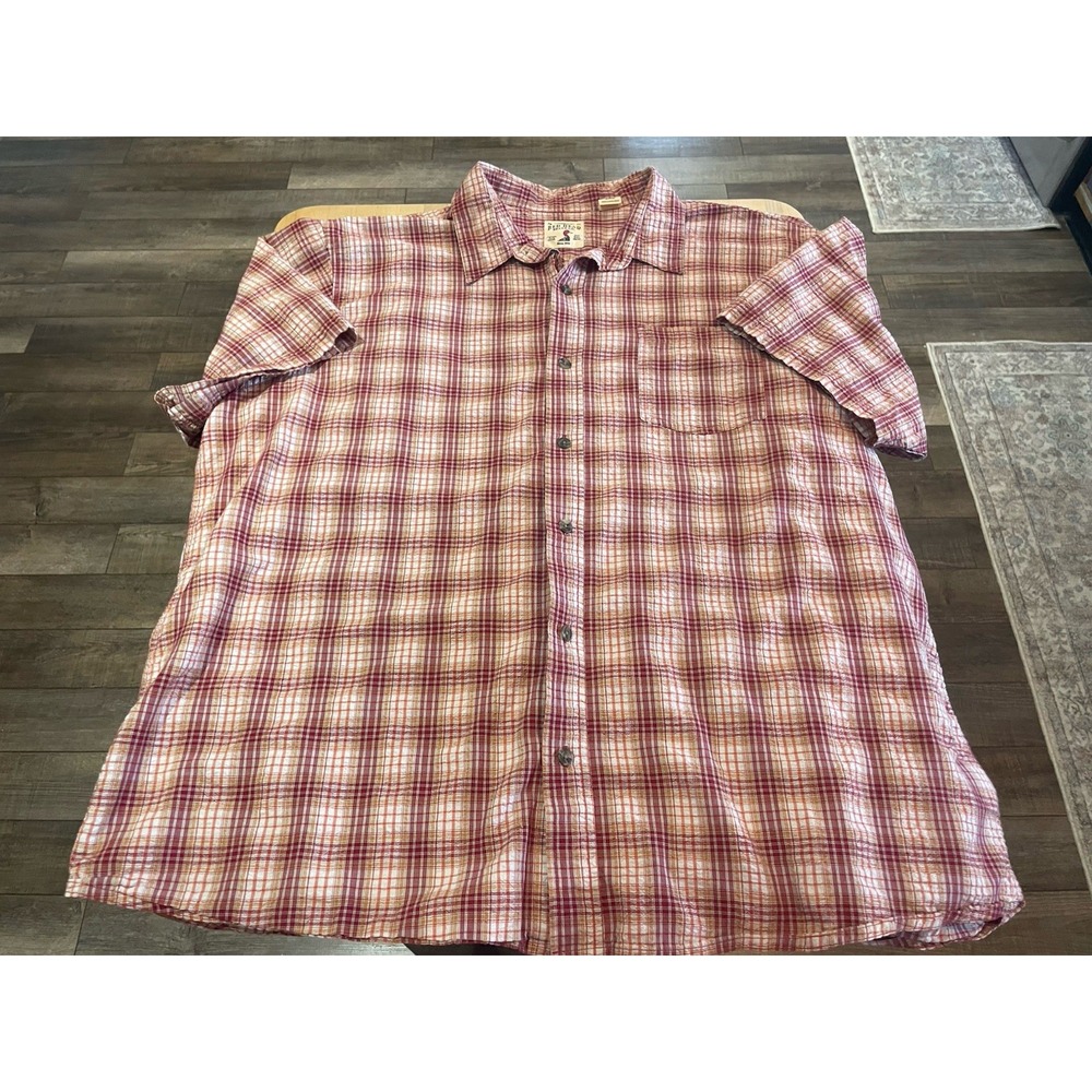 Redhead Textured Red Plaid Button Short Sleeve Cotton Shirt 3XL Hiking Fishing